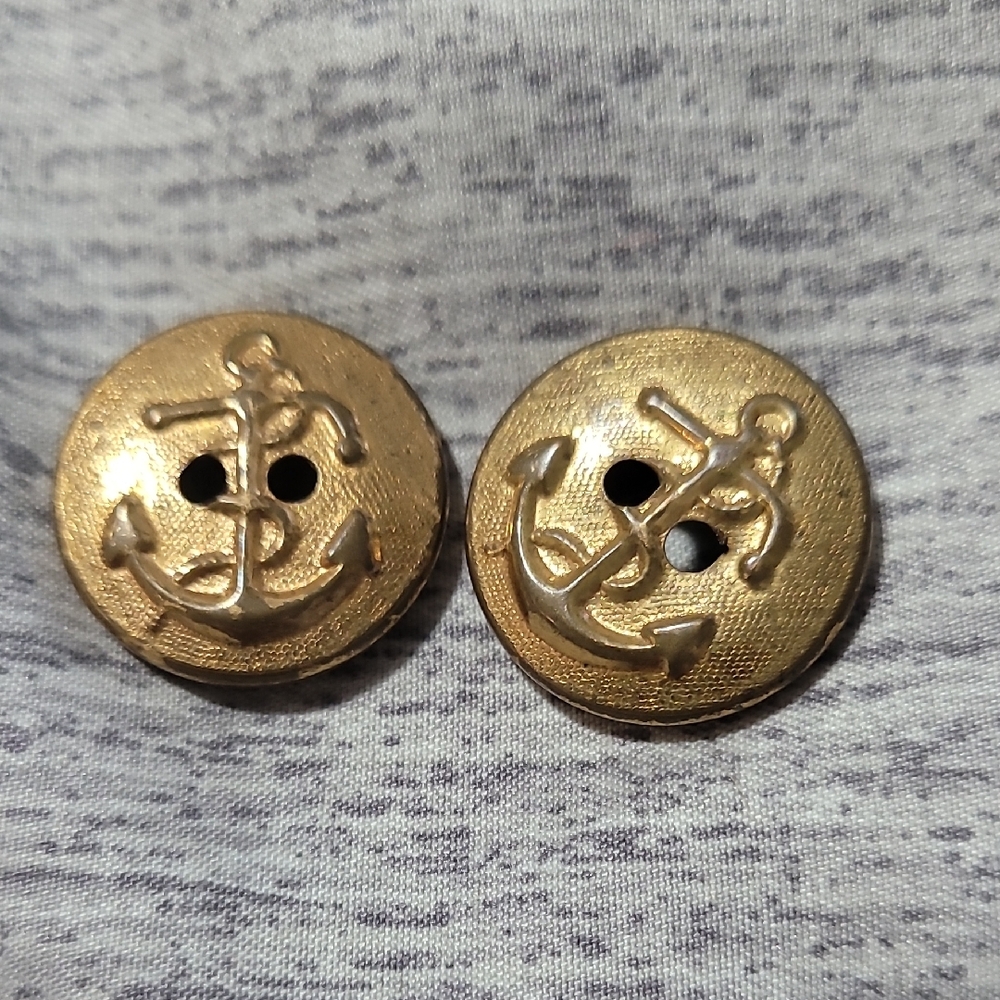 Vintage Navy Brass Button Anchor Set Of 2 No Shanks Covers Only